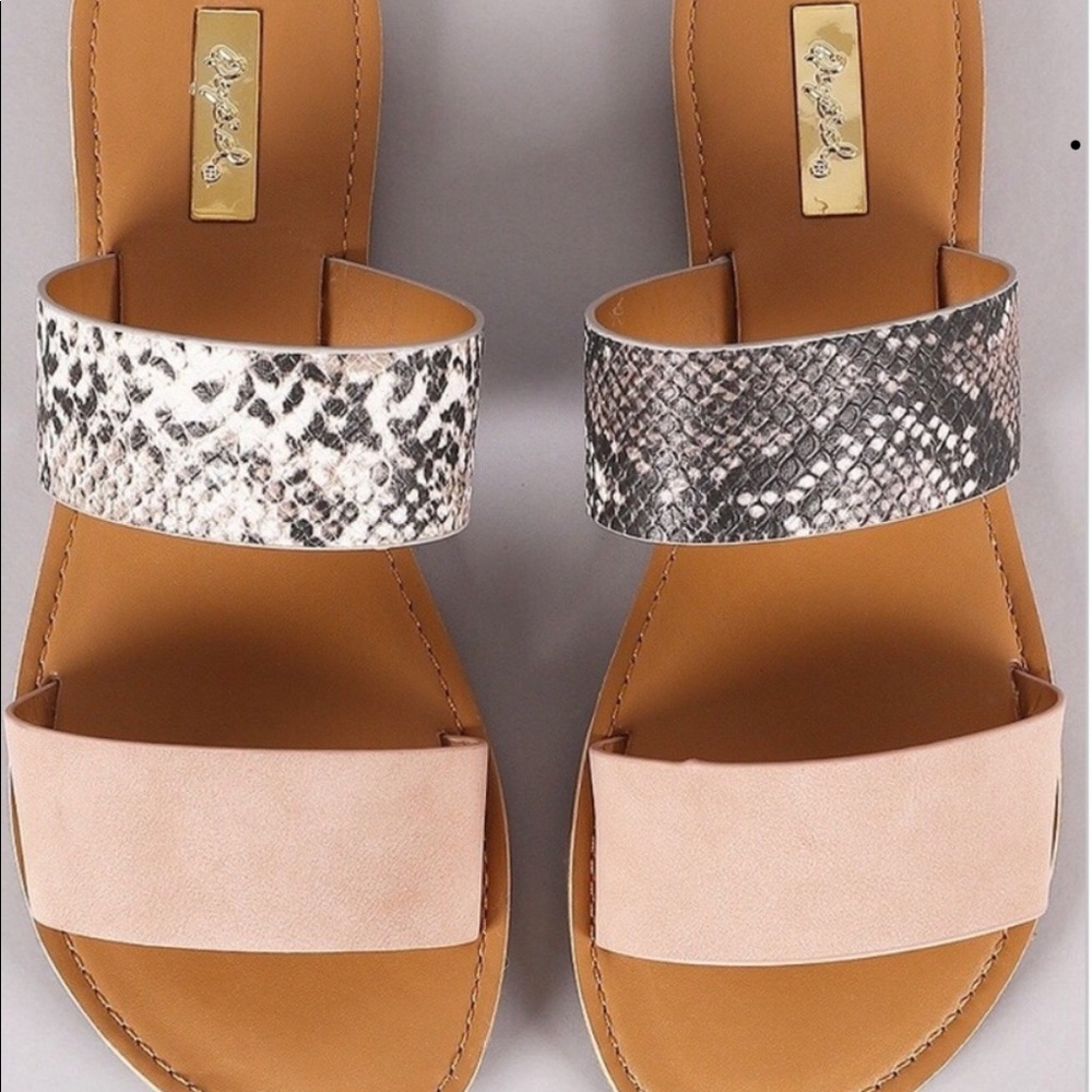 Blush snake skin double strap sandals
